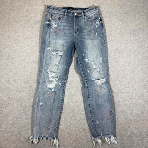 Judy Blue Paint Splatter Jeans Women's 9/29 Boyfriend Fit, High Rise Distressed